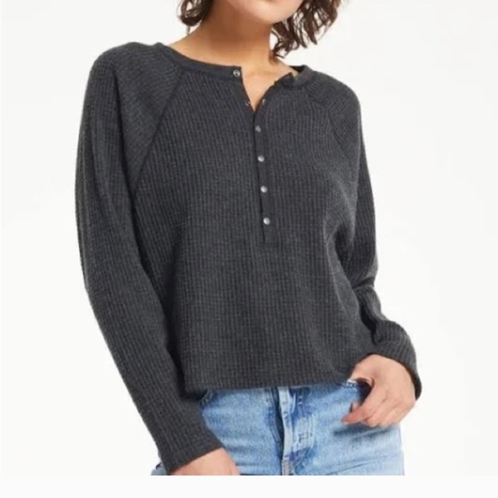 Z Supply Charcoal Ribbed Henley Top